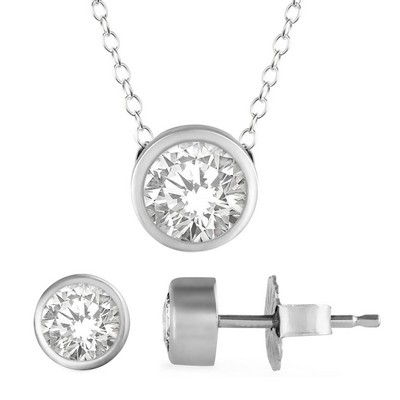 Jilco Bezel Diamond Earrings And Necklace Set