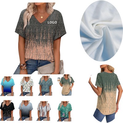 V Neck Waist Cinched Short Sleeved Shirt
