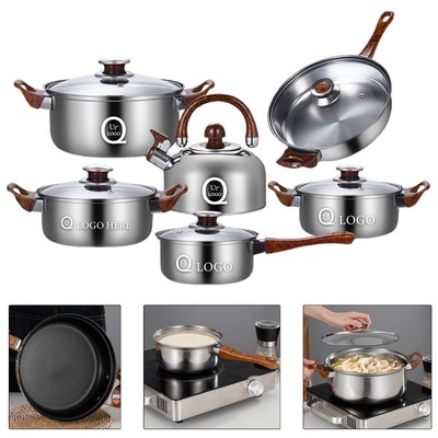 6-Piece Stainless Steel Kitchen Pots Set W/ Wood-Grain Handles