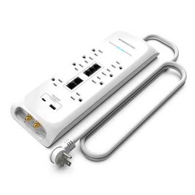 Monster Power Strip/Surge Protector 12 Outlets 2 Usb Ports 6Ft Long - White