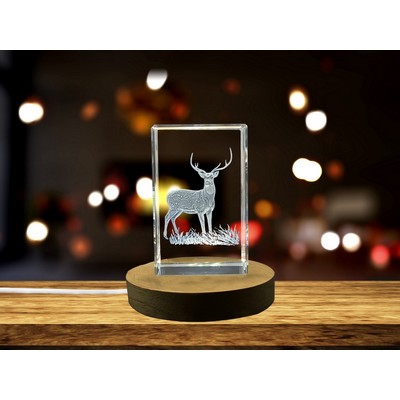Axis Deer Crystal Sculpture Award - 3D Engraved Recognition Gift for Wildlife Enthusiasts