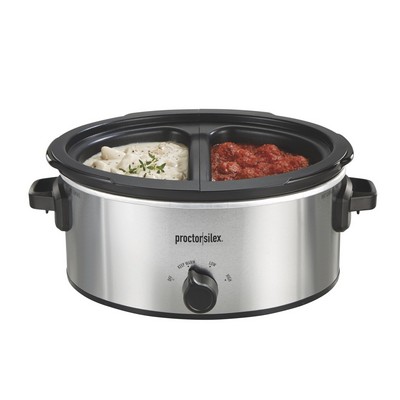Proctor Silex 6 Quart Double-Dish Slow Cooker, Serves 7+, Silver