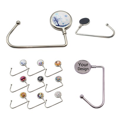 Sterling Silver Plated Purse Hook w/Non-slip Rubber Pad