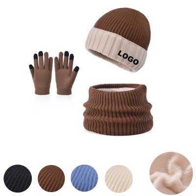 Kids Winter Knit Glove Beanie Scarf Set