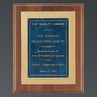 Genuine American Walnut Step-Edge Plaque with Sapphire Blue Marble Background, 12"x15"