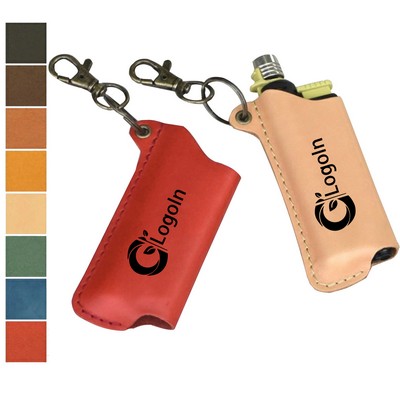 Leather Lighter Case with Metal Clip Keychain