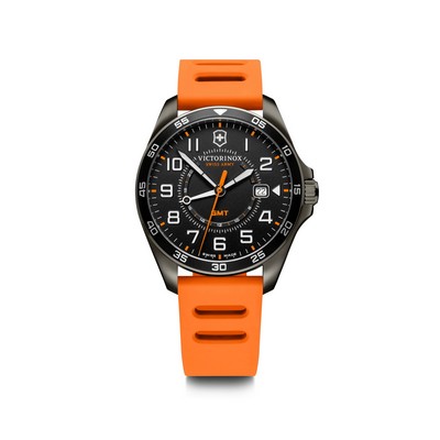FieldForce GMT 42mm, gun metal, black dial, gun metal bezel, orange rubber strap