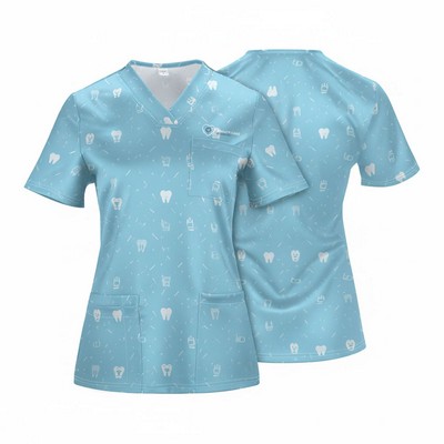 Unisex V Neck Scrubs Top With 4 Pockets