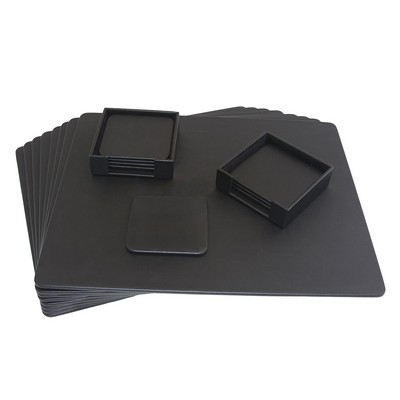 8 Seat Black Leatherette Conference Room Set w/ Square Coasters