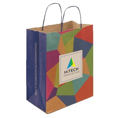 Multi-Sided Full Color Natural Shopper Paper Bag - Blue Handle (8.25 x 10.25 x 5)