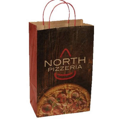 Multi-sided Full Color Natural Shopper Paper Bag - Red Handle (8.5" x 13.375" x 5")