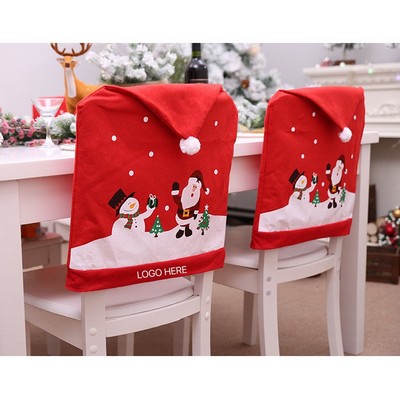 Christmas Non-Woven Chair Cover Santa Snowman Stool Cover Holiday Hat Decor