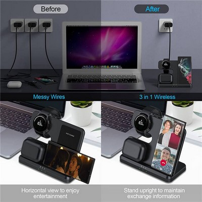 15W Fast Charging 3-in-1 Wireless Charging Stand Dock Station