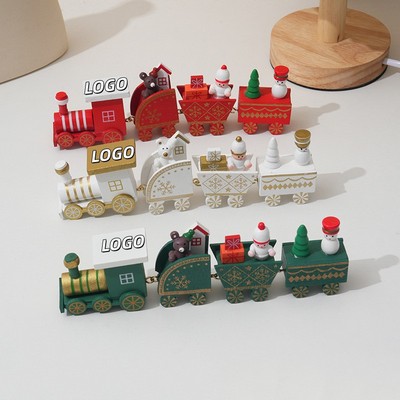 Christmas Wooden Train Toy W/ Three Carriages