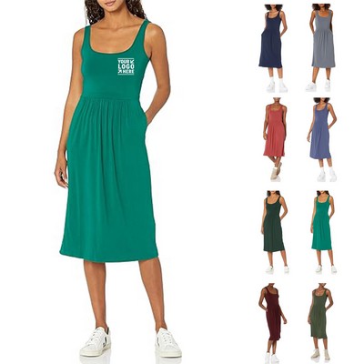 Daily Essentials Women's Jersey Sleeveless Empire Waist Midi Dress