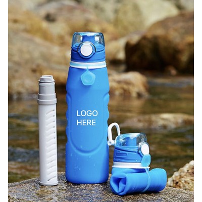 Filtered Silicone Foldable Water Bottle Food Grade Outdoor Sports Large Capacity Camping Cup 1000ml