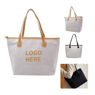 Spacious Everyday Women's Canvas Shoulder Bag with Leather Strap