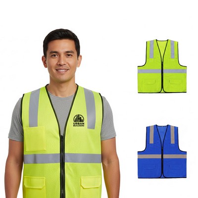 4-Pocket Zippered High-Viz Mesh Vest