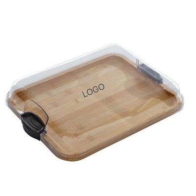 Bamboo Serving and Cutting Board Kitchen Tray with Transparent Lid Multi Compartment