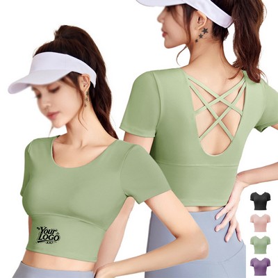 Cross-Back Yoga Sports Bra Crop Top for Workouts