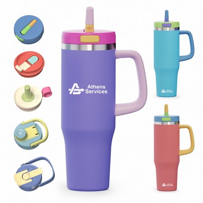 Flip Open Insulated Tumbler w/ Handle 40 Oz