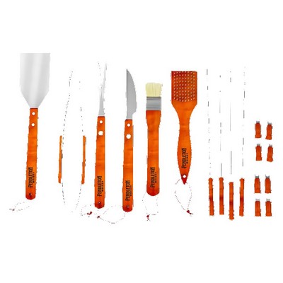 18-Piece Stainless Steel Wood BBQ Grill Tool Set