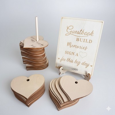 Wooden Heart Wedding Guest Book Set with Message Board and Table Decoration