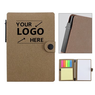 A6 Recycled Paper Notebook W/Pen And Sticky Notes 100 Pages