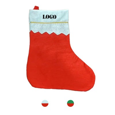 Luxury Non-Woven & Plush Eco-Friendly Hanging Holiday Christmas Stockings Golden Trim Fabric Festive