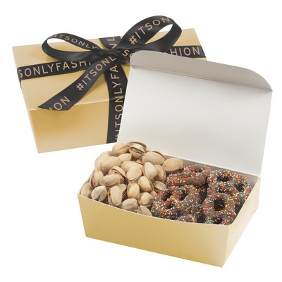 2 Way Treasure Chest - Pistachios & Chocolate Covered Sprinkled Pretzels