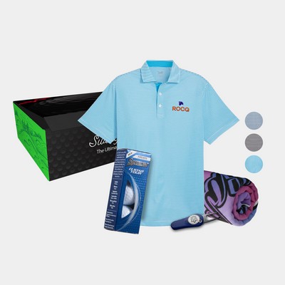 PUMA® Isle Pique Men's Polo Shirt, Towel, Srixon® Golf Balls & Pitchfix® Icon Divot Tool Gift Set