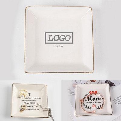 Ceramic Square Gold-Rimmed Jewelry Tray