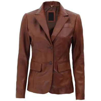 Two Button Leather Blazer Jacket for Women's