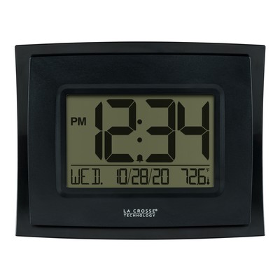 Digital Wall Clock w/Indoor Temp & Calendar - Black