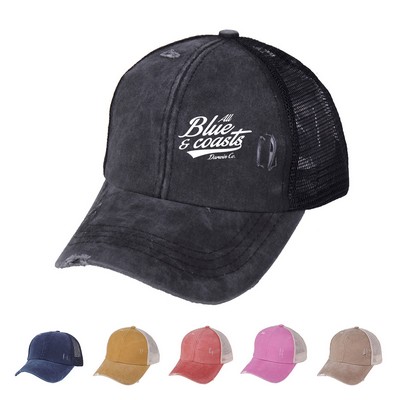 Breathable Cotton Mesh Ponytail Baseball Cap