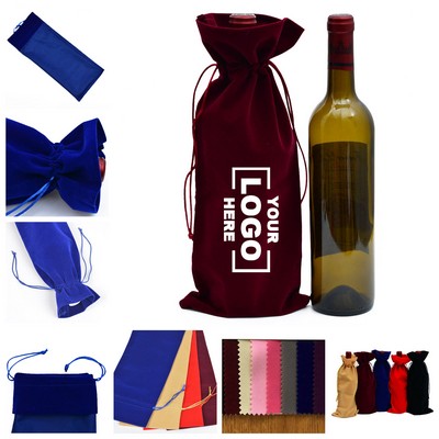 Luxury Velvet Wine Bag with Drawstring - 750ml Single Bottle Pouch