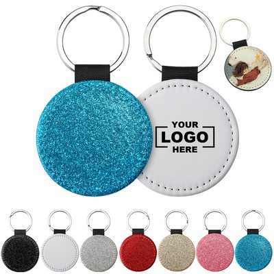 Custom Round Glitter Blank Leather Keychain