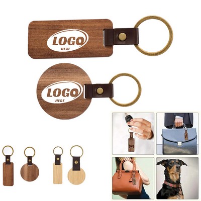 Wooden Key Tag with Leather Strap – Keychain for Gifts & Personalization