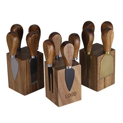 5-Piece Wood Cheese Knife With Magnetic Holder Set
