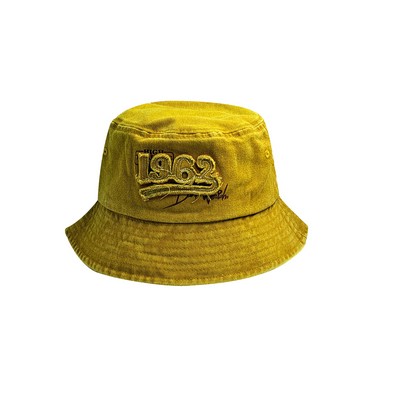 Heya Custom Made Premium Washed Cotton Bucket Hat with Vintage Embroidered Patch