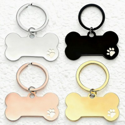 2" Bone Shaped Metal Pet Tag Keychain