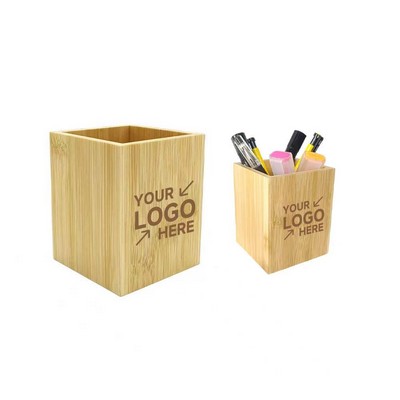 Square Bamboo Wooden Pen Holder