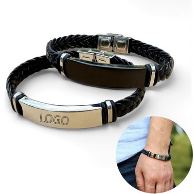 Custom Stainless Steel Leather Woven Bracelet