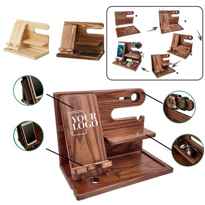 10"×6"×7.3" Customizable Rural pastoral style Wood Phone Docking Station