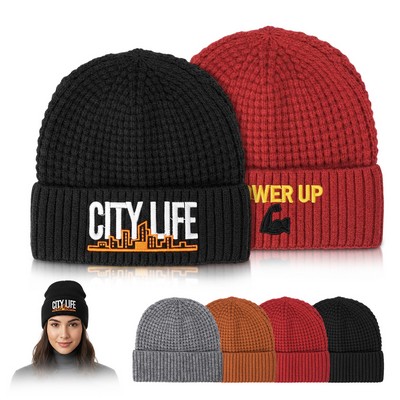 Waffle Knit Cuffed Acrylic Winter Beanie