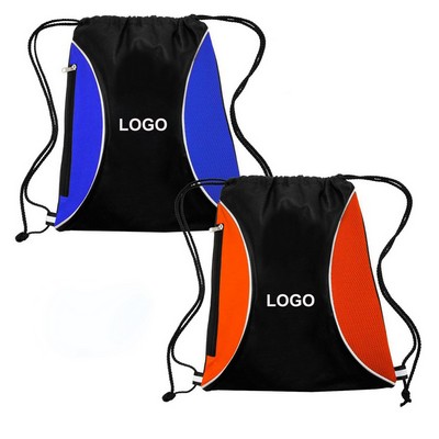 Two Color Mesh Drawstring Side Zipper Backpack