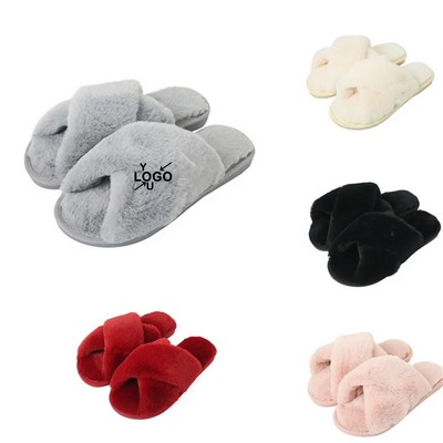 Crossband Fuzzy Slippers