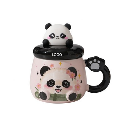 3D Sculpted Panda Ceramic Mug with Matching Lid High-Aesthetic Office Cup