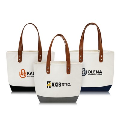 Classic Vegan Leather Handle Canvas Tote