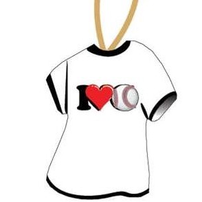 I Love Baseball Promotional T-Shirt Ornament w/ Black Back (4 Square Inch)